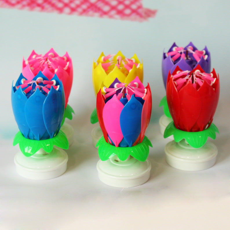 Amazon 14 lotus music candles double-layer flat bottom will sing and rotate birthday cake candle