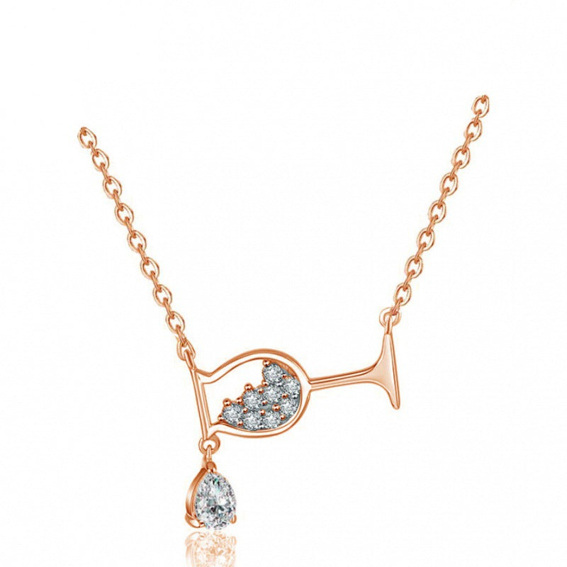 New style water drop wine glass necklace Fashion simple shiny zircon cup pendant Foreign trade jewelry wholesale