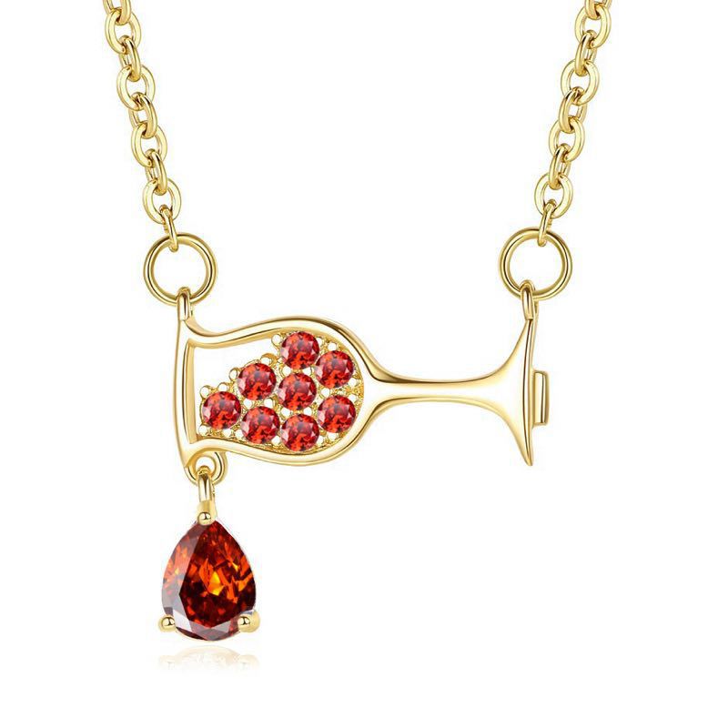 New style water drop wine glass necklace Fashion simple shiny zircon cup pendant Foreign trade jewelry wholesale