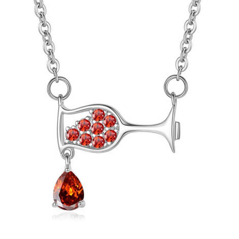 New style water drop wine glass necklace Fashion simple shiny zircon cup pendant Foreign trade jewelry wholesale