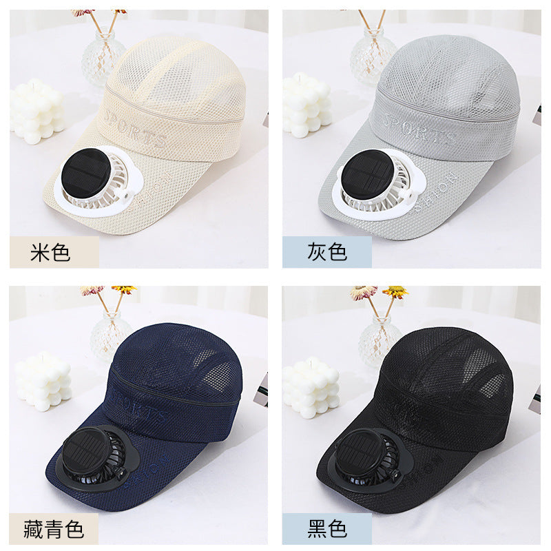 Summer adult solar charging fan hat men's outdoor fishing sunshade sun protection women's empty top duck tongue net hat