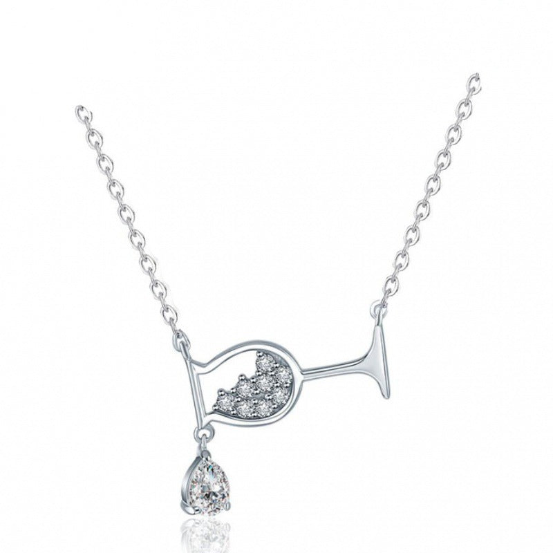 New style water drop wine glass necklace Fashion simple shiny zircon cup pendant Foreign trade jewelry wholesale