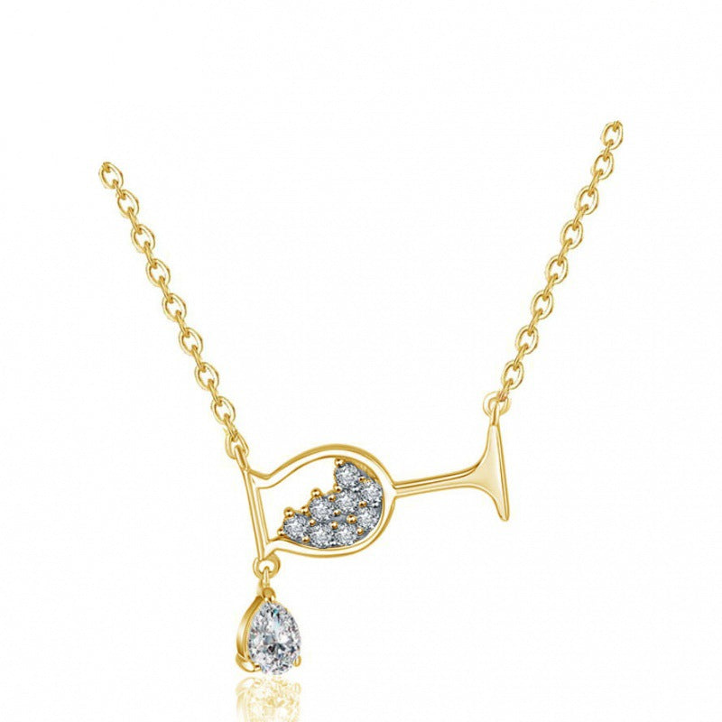 New style water drop wine glass necklace Fashion simple shiny zircon cup pendant Foreign trade jewelry wholesale