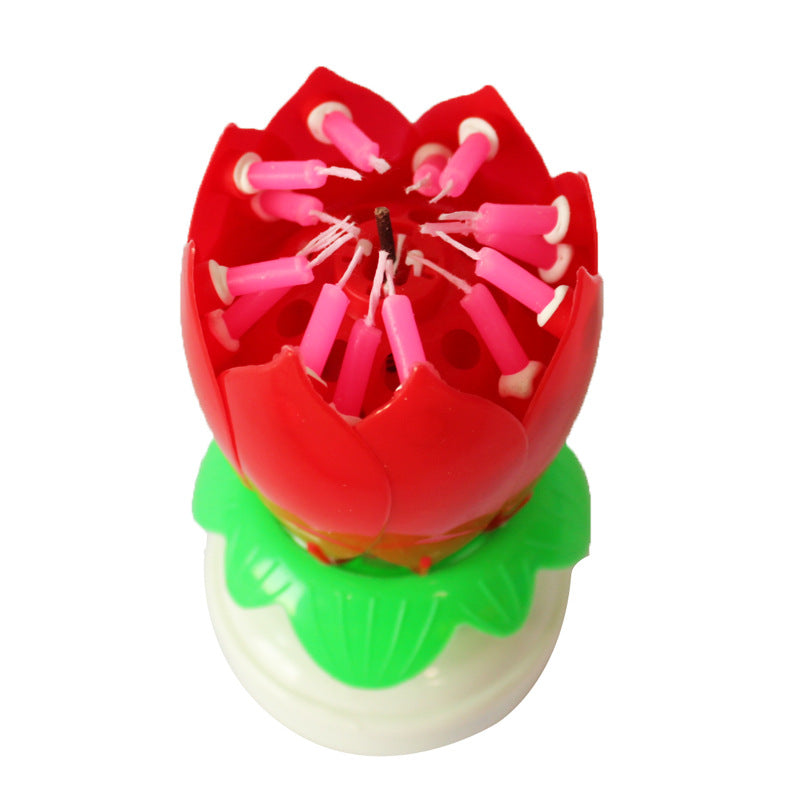 Amazon 14 lotus music candles double-layer flat bottom will sing and rotate birthday cake candle