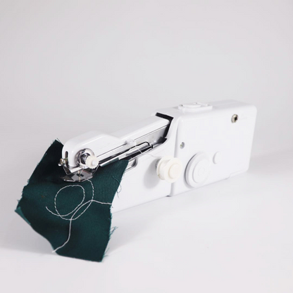 Portable Sewing Machine White with fabric sample